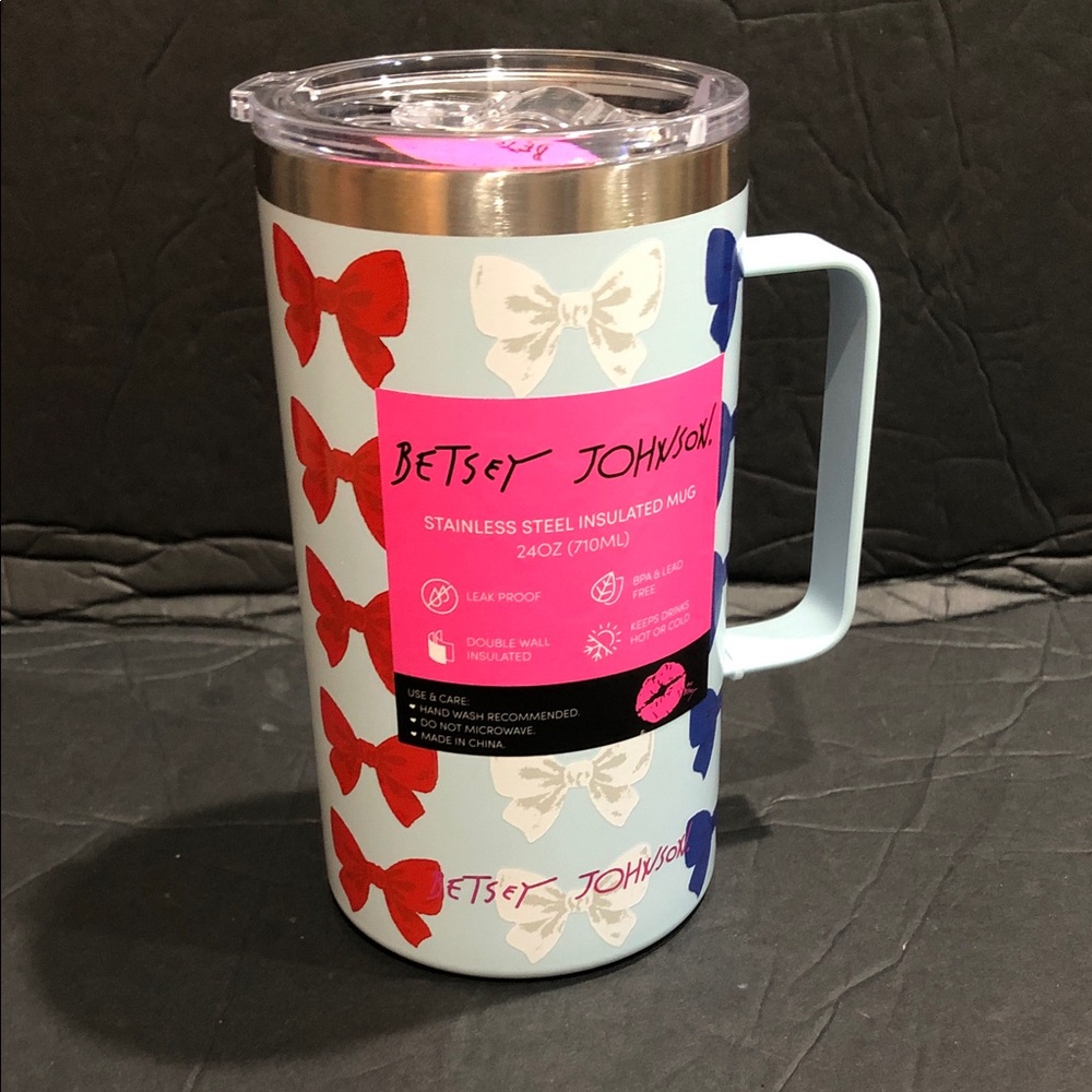 Betsey Johnson‎ red white and blue bows patriotic blue tumbler with charms new
